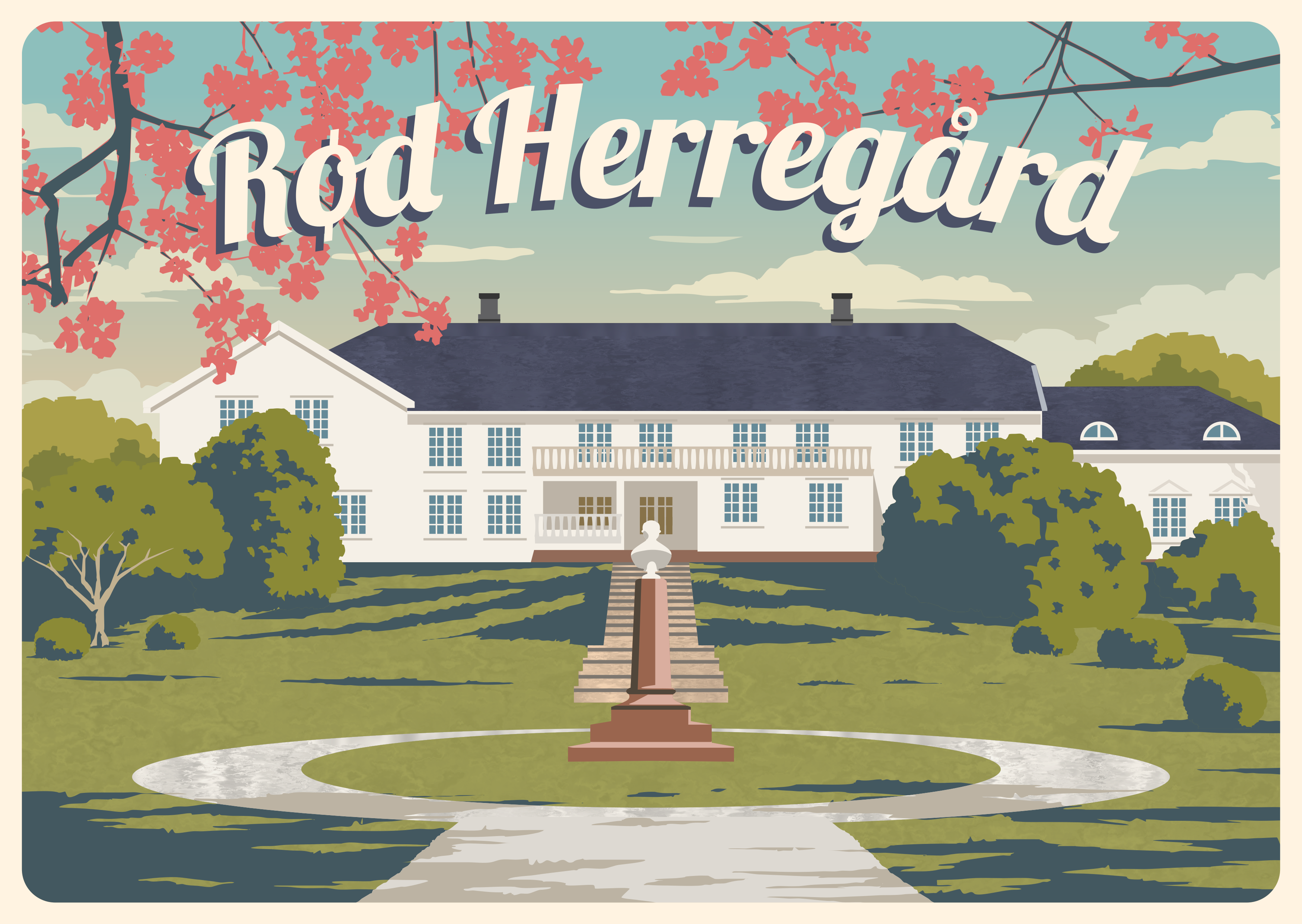 Postkort - Rød herregård